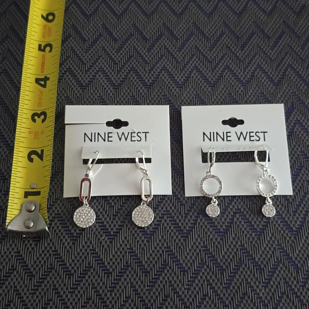 NINE WEST WOMEN'S FASHION JEWELRY "SILVER" EARRINGS BUNDLE OF 2 PAIRS - Picture 5 of 6